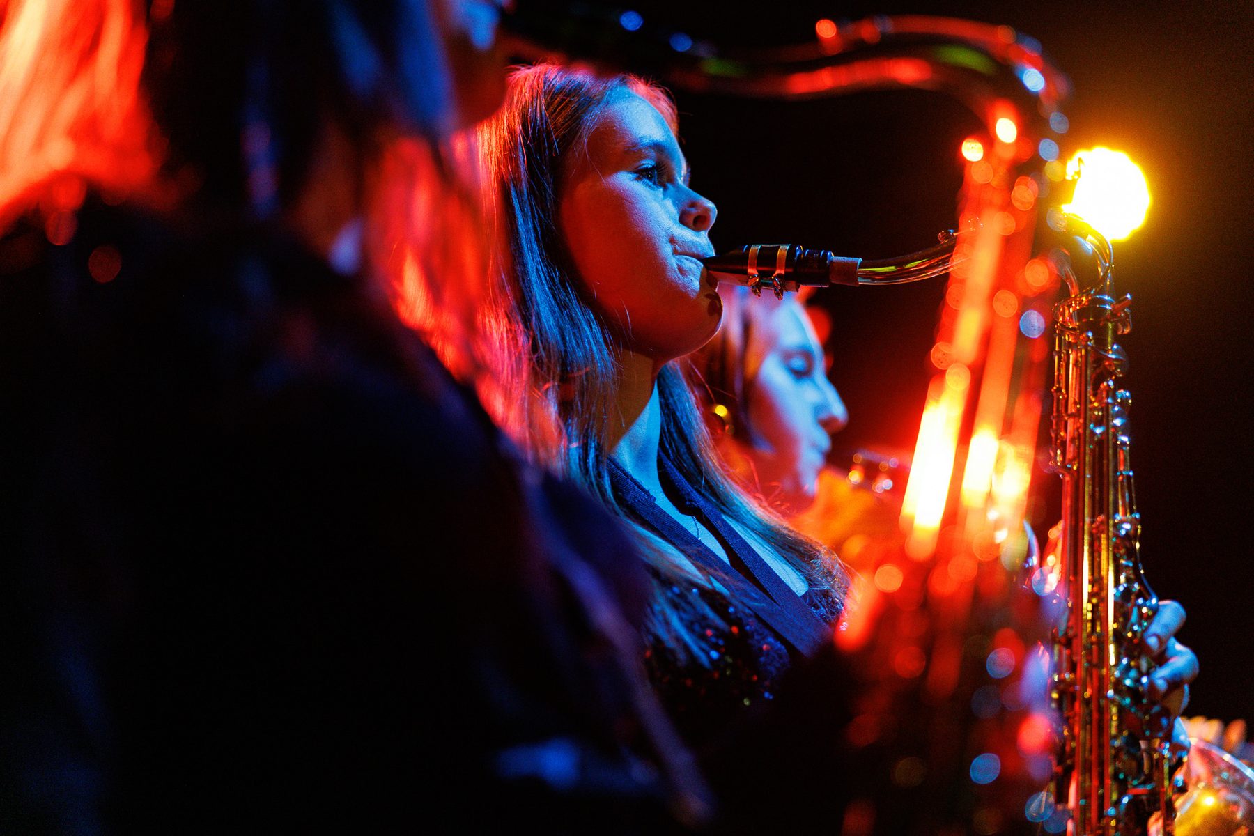 Sweethearts band saxophonist performing live